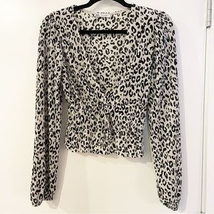 Zara Black and Off-white Leopard-print Blouse Size Small
